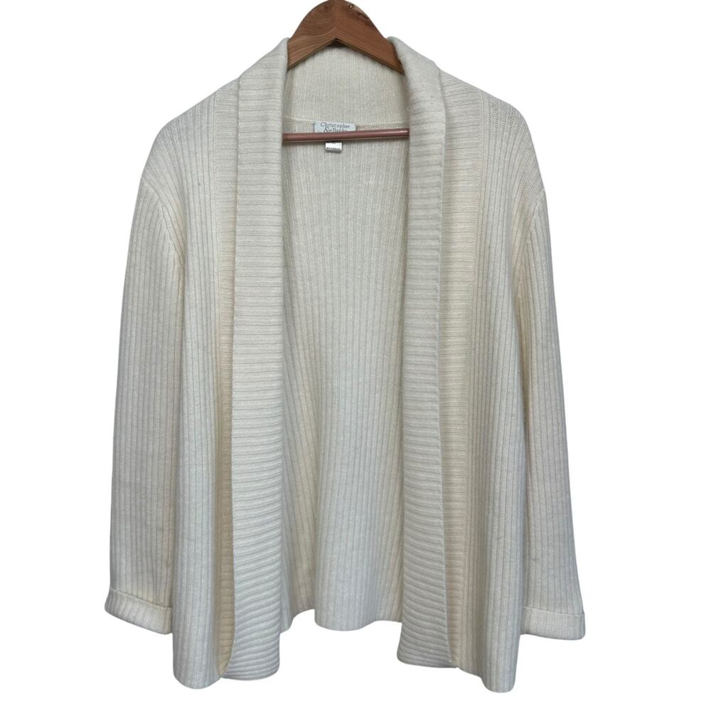 Christopher & Banks Women’s Cream Angora Lambswool Ribbed Cardigan Sweater XL
